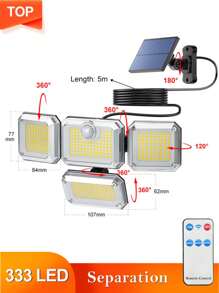 1pc 333 LED/100lLED Solar Outdoor Lights, Waterproof Motion Sensor, Solar Security Spotlight, With Remote Control 3 Mode, 4 Head Solar Floodlight, For Patio, Garage, Porch, Yard(100/300LED ,Integrated/Separation,With/Without Remote Control Optional) Halloween Christmas Thanksgiving Gift - Black - View 4
