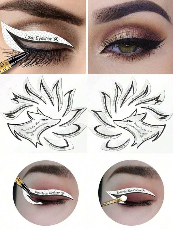 12pcs Fox Tail Shaped Eyeliner Stencil Winged And Smoky Eye Shadow Applicator, Suitable For Liquid Eyeliner, Waterproof Eyeliner Pencil, Eye Liner Gel, Eye Liner Pencil, Eye Liner Brush; Ideal For Beginners And Professional Makeup Artists