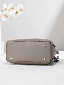 Bolsa feminina de cor sólida da moda, alça de corrente, bolsa de ombro pequena, bolsa de ombro feminina de couro sintético e carteira para celular, carteira tipo balde
