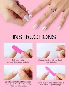 24 piezas Uñas postizas cuadradas largas francesa con estampado de leopardo y diseño de cereza, uñas postizas falsas de cobertura completa brillante para mujeres y niñas - Multicolor - Ver 5