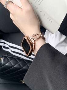 1 件时尚创意设计表带，饰有 2 个水晶钻石空心心形，可调节玫瑰金金属链，适用于 Watch Ultra 2 1SE S9 8 7 6 5 4 3 2 1 系列，学生和女性的热门礼物，尺寸 38/40/41 毫米 42/44/45/49 毫米 - 玫瑰金 - 查看 5