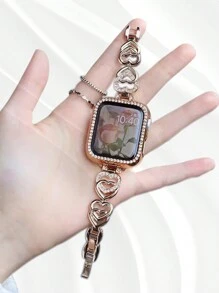 1 件时尚创意设计表带，饰有 2 个水晶钻石空心心形，可调节玫瑰金金属链，适用于 Watch Ultra 2 1SE S9 8 7 6 5 4 3 2 1 系列，学生和女性的热门礼物，尺寸 38/40/41 毫米 42/44/45/49 毫米 - 玫瑰金 - 查看 7