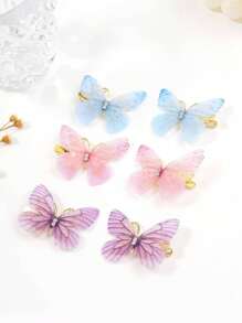 6入組妖精風格薄紗蝴蝶髮夾,適用於森林系列女孩氛圍裝飾,可愛 - 彩色 - 查看 11