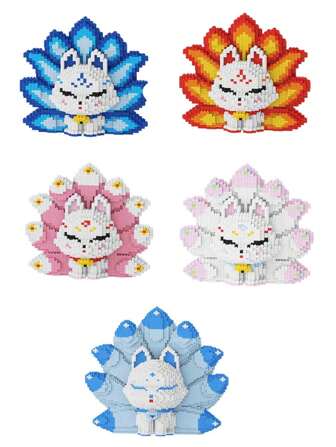 25/45cm Nine-Tailed Fox/Cute Cat Animals Series Mini Block Set, 3D Toy Pet Blocks, Miniature Block Animal Set For Kids, Teens And Adults,Not Compatible With Legoed Particles, Christmas Present