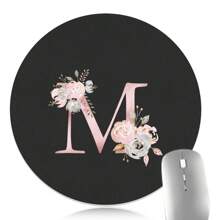 Alfombrilla de ratón con letras rosadas para juegos, teclado de juego de piel sintética suave de alta calidad, redonda, impermeable, antideslizante, para computadora portátil y computadora de oficina - Negro - Ver 6