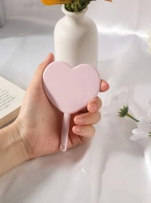 1pc Mini Lovely Cartoon Heart Mirror For Touching Up Makeup, HD Portable Mirror For Daily Use By Girls - Pink - View 2