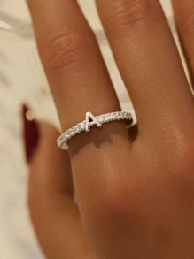 1 chiếc nhẫn bạc nguyên chất có thể điều chỉnh kích thước, khắc 26 chữ cái, trang sức thanh lịch dành cho nữ, quà tặng cho phái nữ, phù hợp với váy dạ hội. - nhẫn mở thư - Xem 7