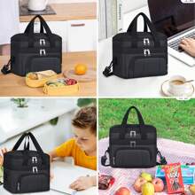 Loncheras para Mujer y Hombre Bolsa de Almuerzo Aislada de Doble Compartimento Bolsas para el Almuerzo Loncheras Termicas Reutilizable para Adulto Gran Capacidad A Prueba de Goteo - Negro - Ver 8