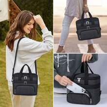 Loncheras para Mujer y Hombre Bolsa de Almuerzo Aislada de Doble Compartimento Bolsas para el Almuerzo Loncheras Termicas Reutilizable para Adulto Gran Capacidad A Prueba de Goteo - Negro - Ver 7