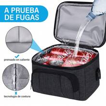 Loncheras para Mujer y Hombre Bolsa de Almuerzo Aislada de Doble Compartimento Bolsas para el Almuerzo Loncheras Termicas Reutilizable para Adulto Gran Capacidad A Prueba de Goteo - Negro - Ver 4