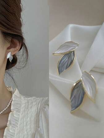 2 piezas de aretes de botón de hoja personalizados, sencillos y delicados para mujeres