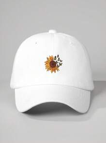 1pc Printed Sunflower & Butterfly Washed Adjustable Baseball Cap, Outdoor Sunscreen Casual Hat For Women, Spring Autumn Travel Beach Vacation, Y2K Style
