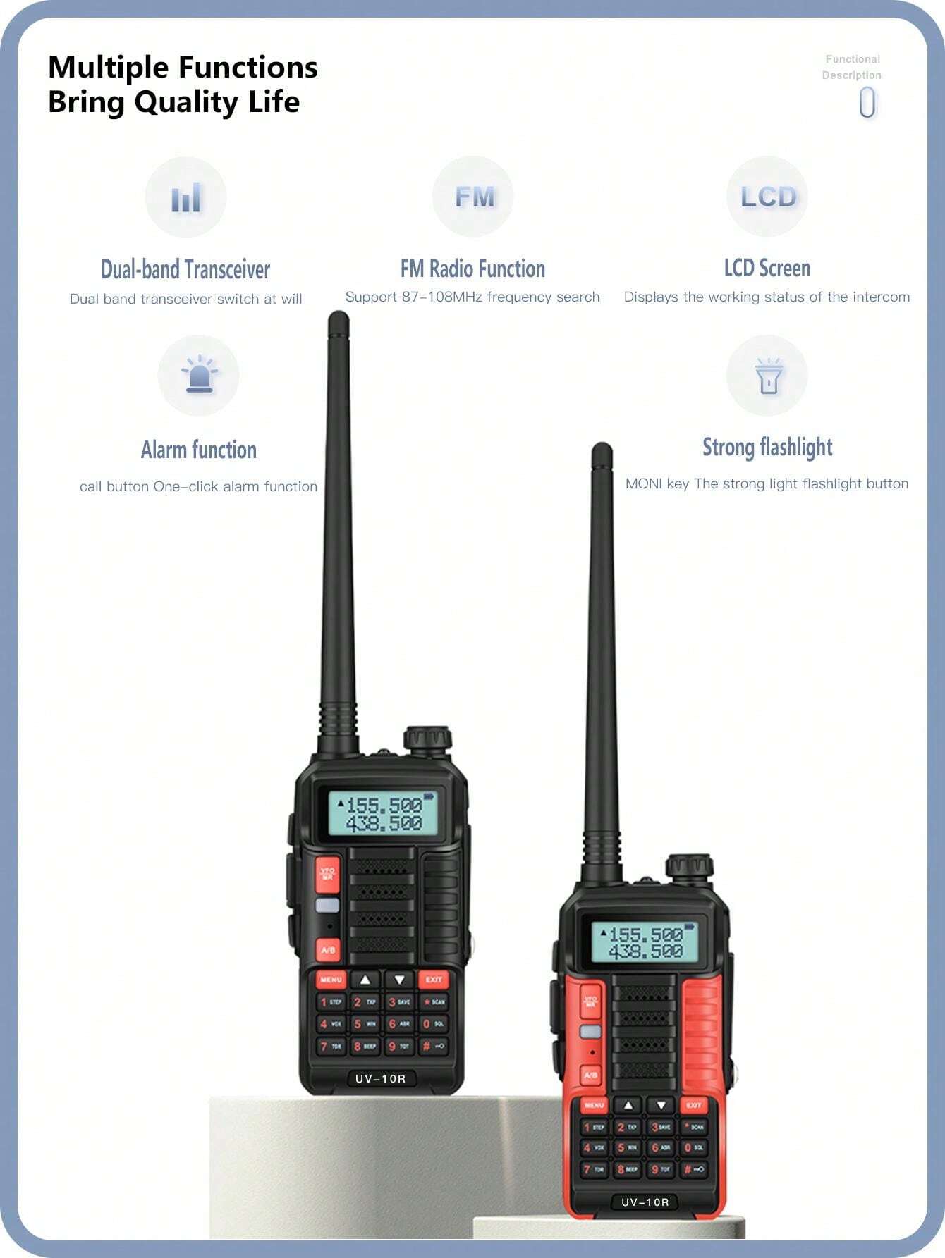 1PC Baofeng UV10R High Power Dual Band Walkie Talkie Long Range Ham
