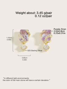 Cici Color 1 对 S925 纯银镀 14k 金镶嵌明亮品质 5a+ 紫色方晶锆石精致百搭耳环适合礼物/约会/新娘/婚礼 - 金黃色 - 查看 2