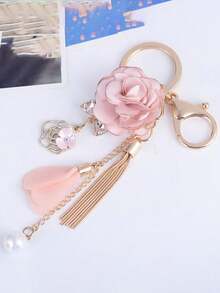 Pink Rose Keychain,Creative Bag Pendant,Fresh And Simple Bag Accessories,Fabric Flower Tassels Decor,Exquisite Pendant,For Gift - Multicolor - View 4