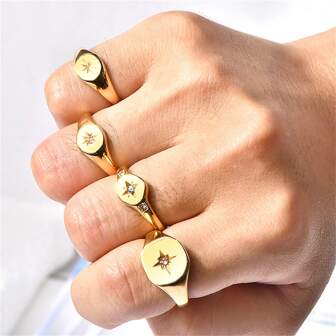 New Fashion Non-Vacuum Plated 18K Gold & Non-Fading Women's Ring With Various Unique Designs And Inlaid Diamonds