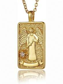 1pc Tarot The Mysteries Of Nature 0-21 Major Arcana Tarot Card Pendant Necklace, Fortune Telling Secrets Room Rich Mysteries Profound Secrets Tarot Cards, Best Friend Gift, Exquisite Gift (The Fool, The Magician, The High Priestess, The Empress, The Emperor, The Hierophant, The Lovers, The Chariot, Strength, The Hermit, Wheel Of Fortune, Justice, The Hanged Man, Death, Temperance, The Devil, The Tower, The Star, The Moon, The Sun, Judgement, The World) - 金色 - 查看 9