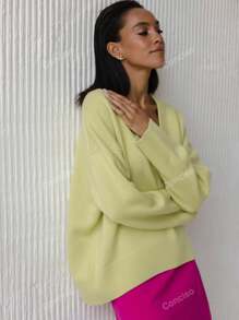 conciso Women V-Neck Dolman Sleeve Knitted Sweater Top, Spring/Autumn