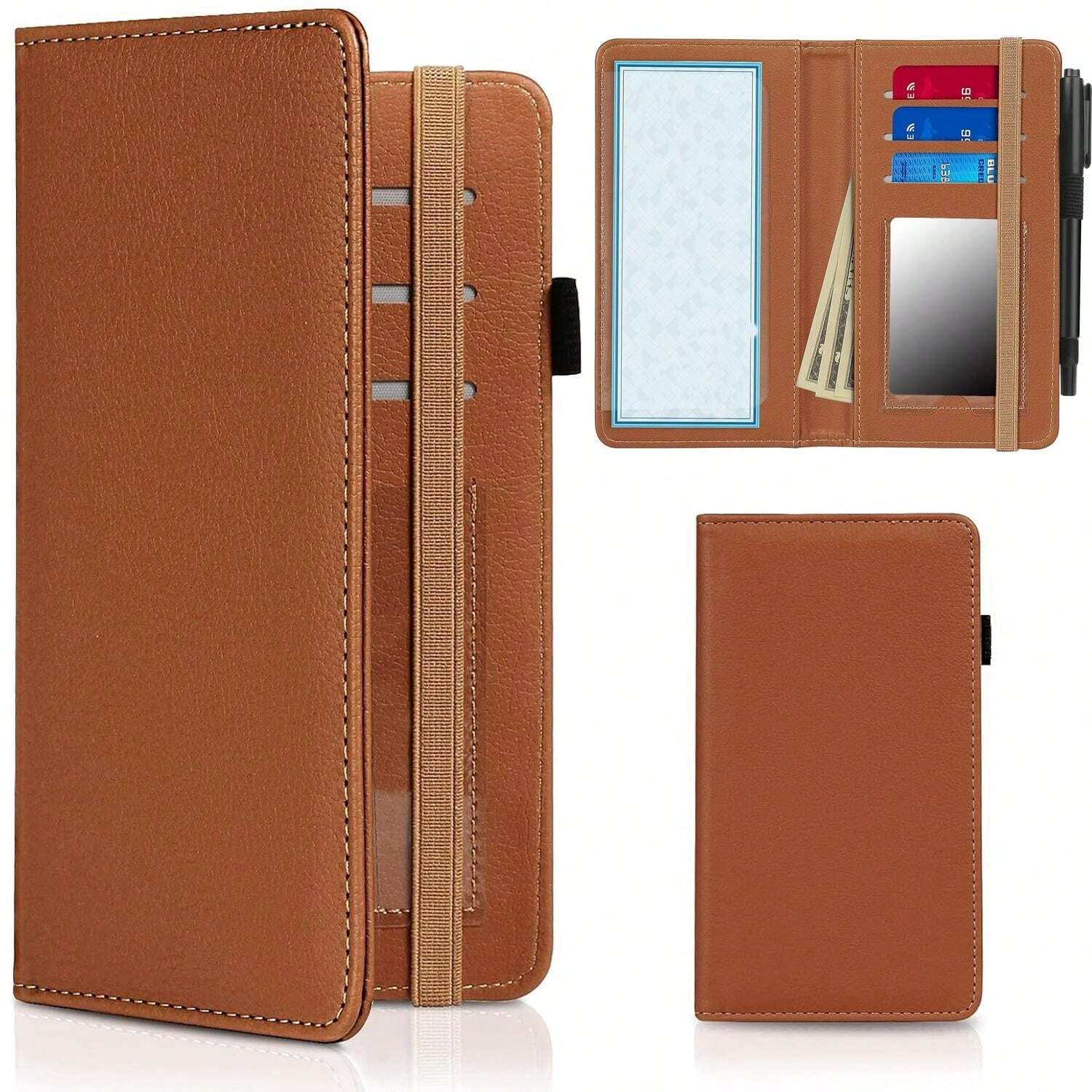 Couverture De Chéquier Personnalisée En Cuir PU - Gravure Fleurs Et Texte, Avec étui à Stylo - Portefeuille Pratique Pour Femmes
