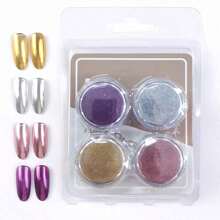 Bộ 4 bột, 4 màu bột gương kim loại, bột màu hologram 4 trong 1 dùng trang trí móng tay, kim tuyến vàng/bạc, đồ trang sức móng tay tự làm, đá trang trí móng tay, dụng cụ làm móng. - Nhiều màu - Xem 8