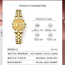 奢华女士金表礼品不锈钢非常好看细表带银色小不锈钢表盘钻石镶嵌刻度夜光日历日期显示50米防水日本进口石英机芯生日礼物妈妈妻子朋友恋人纪念品返校必备品 - 金色 - 查看 7