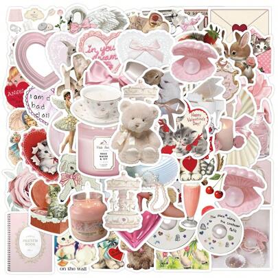 60PCS Stickers Vinyl Aesthetics Stickers For Scrapbooking, Diary, Laptop, Bumper, Skateboard, Water Bottle, Computer, Phone, Cartoon, Hard Hat, Car Stickers And Decals