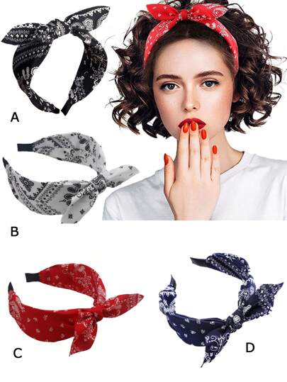 Summer New Retro Casual Cashew Flower Bow Rabbit Ear Wide Fashion Fabric Headband For Women Hairband Hair Hoop, Bow Accessories, Hairband Headband For Women, Hair Accessories, Knotted Headband