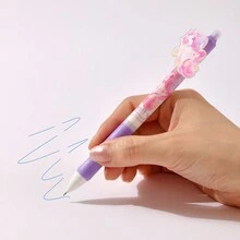 4pcs Unicorn Press Type Erasable Neutral Pen, Blue Ink, With Gradient Grid Pattern - Blue - View 3