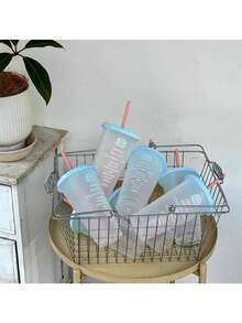 1 cốc có ống hút dung tích lớn mùa hè, cốc đựng đồ uống lạnh/cà phê di động có ống hút dùng trong xe hơi, nắp có ống hút nhiều màu sắc có thể tái sử dụng (Đo thủ công có thể có sai số 5-10mm, tùy thuộc vào sản phẩm thực tế) - Trong sáng - Xem 11