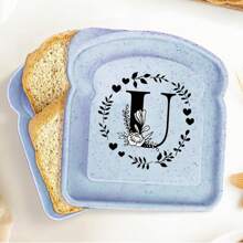 1入組手提三明治盒吐司便當，可重複使用的學生食品容器，零食盒創意26個首字母三明治盒，辦公室工作者便當盒