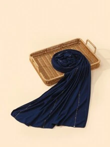 1 Piece Women's Hot Diamond Plain Jersey Soft Headscarf Arabic Casual Long Scarf Conservative Solid Color Headscarf Suitable For Daily Use