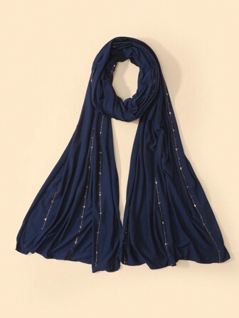 1 ชิ้น ผ้าพันคอยาวคงกระพันสีเรียบผ้ายืดนุ่มของผู้หญิง ฮิจาบอาหรับแบบวันพักผ่อน อนุรักษ์นิยม เหมาะสำหรับใช้ประจำวัน