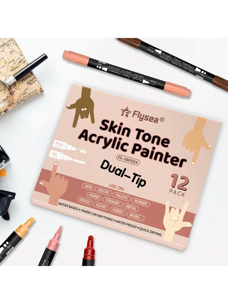 24 Feutres Acryliques Tons Chair - Double Pointe Pinceau + Conique - Marqueurs Peinture Pour Portraits Réalistes