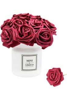 10pcs Foam Simulation Rose Flowers For Home Decoration - Burgundy - View 4