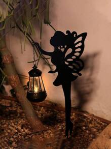 1/2 件装太阳仙女花园灯金属仙女轮廓栅栏，异想天开的金属仙女花园柱灯，花园装饰木制柱子仙女轮廓花园雕像，户外装饰，太阳能户外灯秋季装饰家居装饰