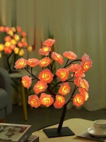 1个LED玫瑰花夜灯，24颗LED灯闪烁串灯，玫瑰树灯装饰台灯，创意女友礼物夜灯，适合女孩、女性、青少年家居装饰，卧室、客厅、派对、婚礼、圣诞节、情人节装饰 - 黑色黑桿 - 查看 8