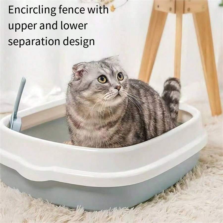 Litter Box Oversized Spatter-Proof Semi-Enclosed Plastic Litter Box Pet Supplies Cat Toilet With Cover Shovel Random Color Random Packaging - Multicolor - View 1