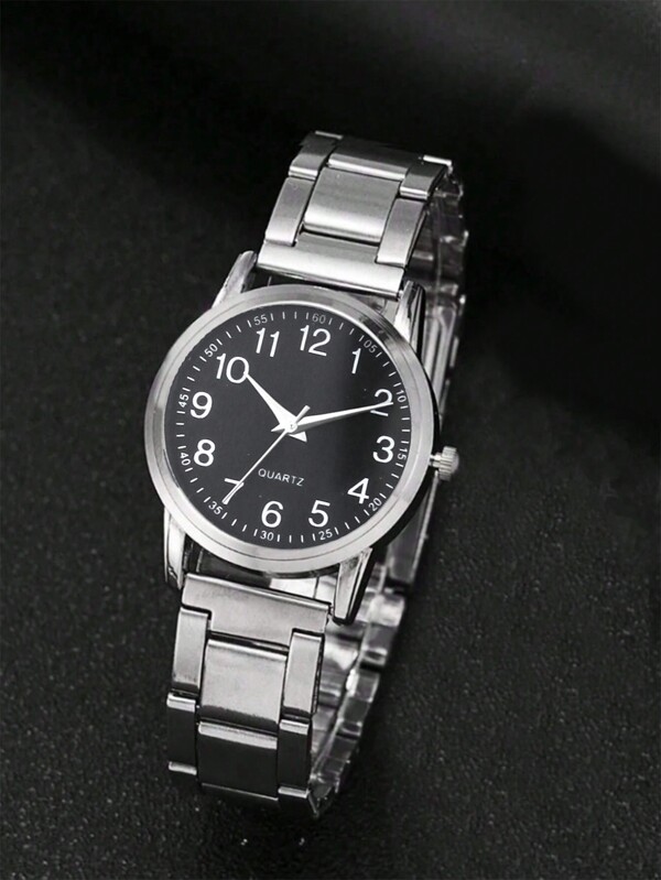 1pc Unisex Alloy Strap Round Dial Quartz Watch Suitable For Daily Life