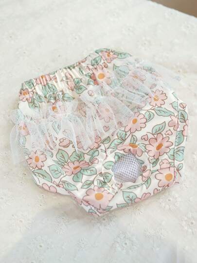 1pc Pet Supplies Dog/Cat Floral & Leaf Print Physiological Pants, Thin & Breathable Menstrual Pants For Small Dogs