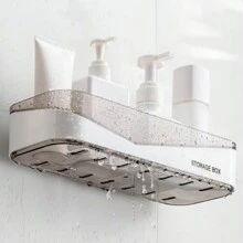 1入浴室儲物架，肌膚護理產品收納架，無需鑽孔浴室置物架，廁所掛牆式化妝品收納架，收納整理盒 - 彩色 - 查看 3