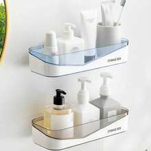 1入浴室儲物架，肌膚護理產品收納架，無需鑽孔浴室置物架，廁所掛牆式化妝品收納架，收納整理盒 - 彩色 - 查看 4