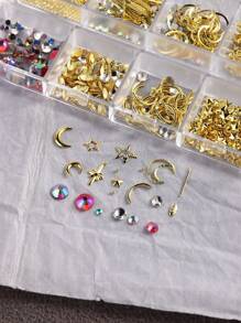 12 Grids/Box Nail Charms Sun Star Moon Series Gold Jewelry Y2K Hottie Style Nail Parts Mixed 3D Nail Art Decoration Starlight Shape Metallic Nail Art Rhinestones Decorations Gem For Manicure Supplies - Multicolor - View 2
