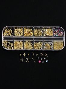 12 Grids/Box Nail Charms Sun Star Moon Series Gold Jewelry Y2K Hottie Style Nail Parts Mixed 3D Nail Art Decoration Starlight Shape Metallic Nail Art Rhinestones Decorations Gem For Manicure Supplies - Multicolor - View 5