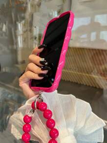 Funda de silicona con diseño de cuadrícula de rombos rosa de moda para iPhone 16 con colgante de teléfono, compatible con iPhone 14 Pro Max/13/11/12, adecuada para mujeres, diseño creativo, protección completa, resistente al agua, a los golpes y a los arañazos - Rosa Fucsia - Ver 5