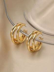1 Pair Hollow Round Tube Earrings, Hollow Lightweight Hoop Earrings, Fashion Coil Stud Earrings For Women, Versatile Elegant Circle Ear Jewelry, Gift For Best Friend - Earrings - View 2