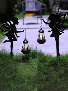 1/2 件装太阳仙女花园灯金属仙女轮廓栅栏，异想天开的金属仙女花园柱灯，花园装饰木制柱子仙女轮廓花园雕像，户外装饰，太阳能户外灯秋季装饰家居装饰