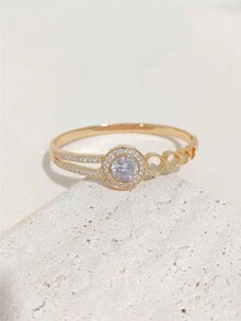 1 chiếc vòng tay hình trái tim sang trọng bằng vàng 18k đính đá Cubic Zirconia, quà tặng ngày lễ cho nữ. - Vàng - Xem 2