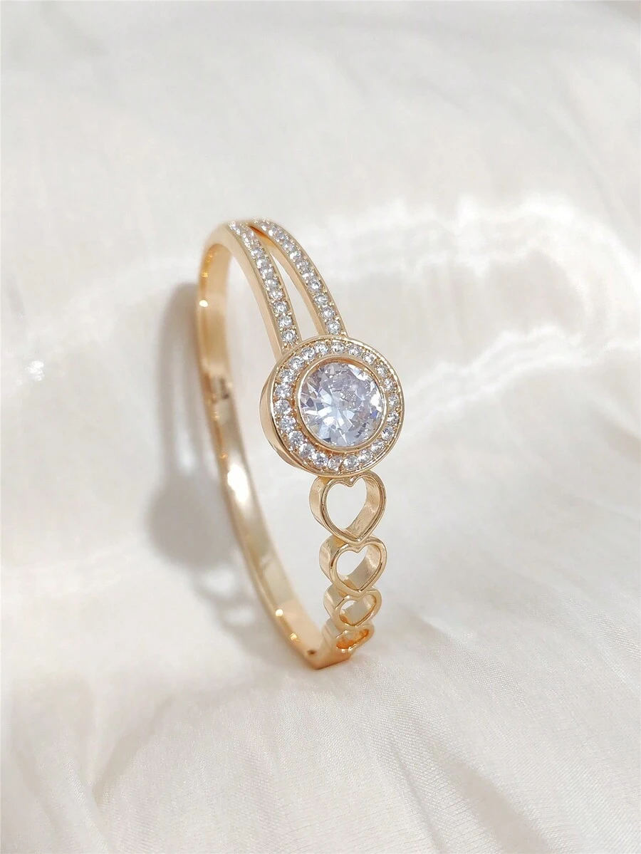 1 chiếc vòng tay hình trái tim sang trọng bằng vàng 18k đính đá Cubic Zirconia, quà tặng ngày lễ cho nữ. - Vàng - Xem 1