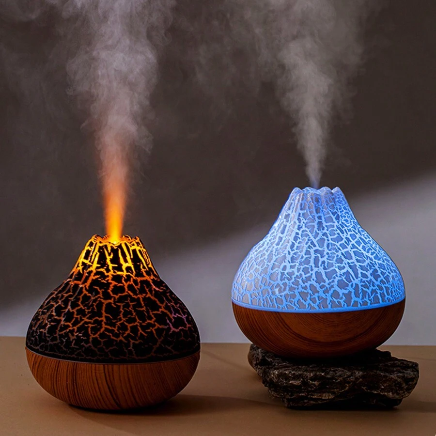 1 件，空气加湿器小型火山加湿器，300ml/10.14oz 台式 USB 加湿器，带彩色氛围夜灯，仿真彩色火焰加湿器，适用于家庭卧室办公室的空气加湿器