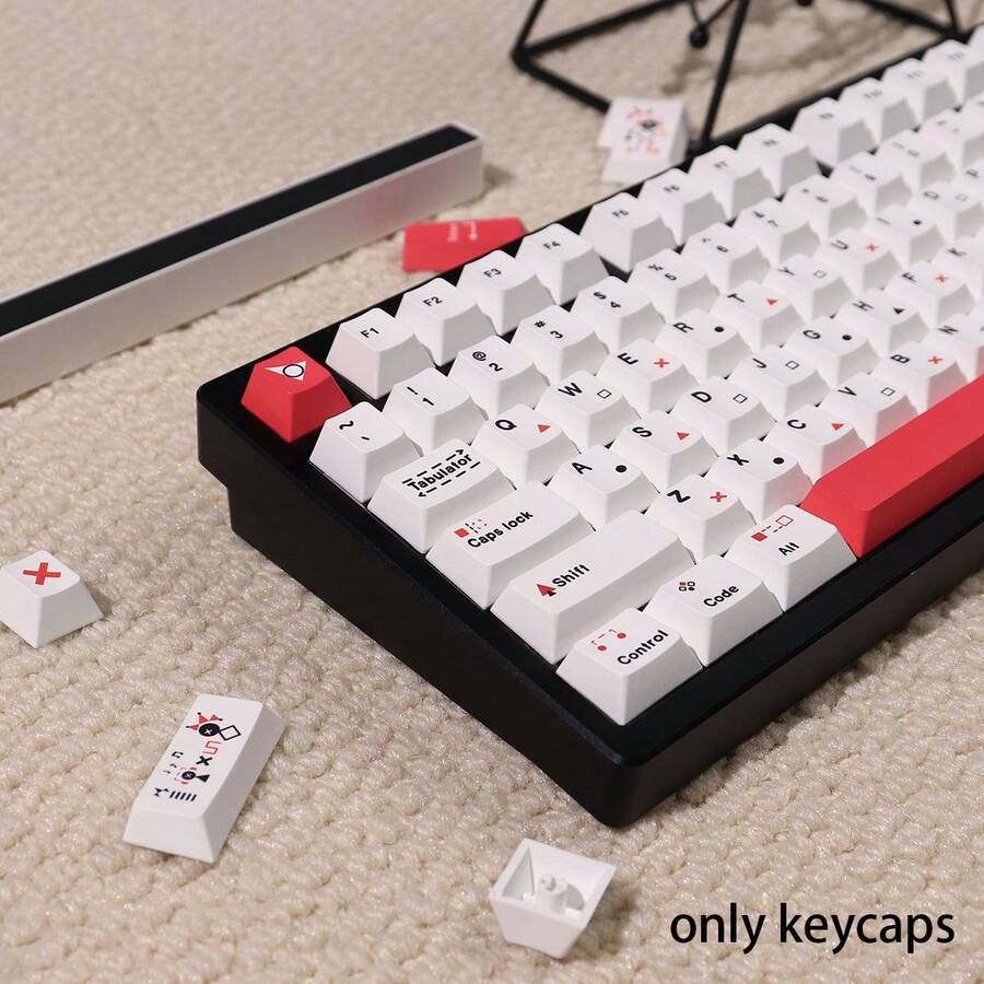 Tic Tac Toe Game Original Height 148 Keys Mechanical Keyboard Keycaps Set With PBT Dye-Sublimation Keycaps, Suitable For Mechanical Keyboard - Red and White - View 1